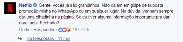 Resposta no Facebook