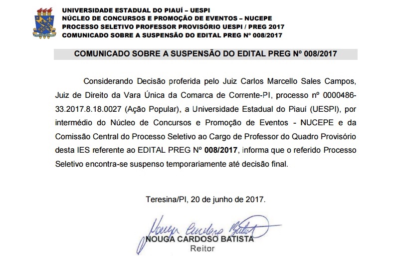Juiz suspense processo seletivo da Uespi