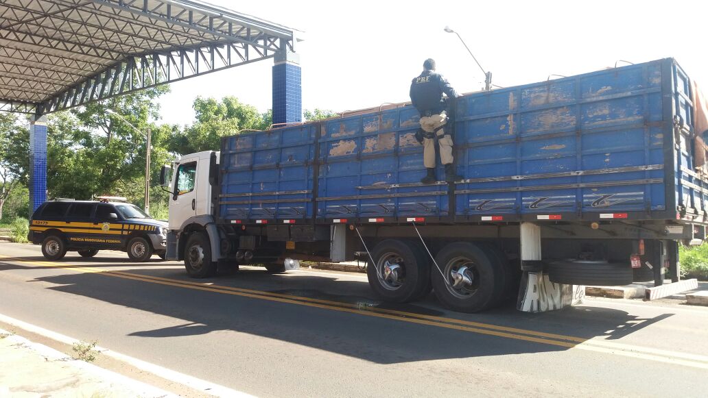 Caminhão apreendido com cerca de 24 m³ de madeira ilegal.