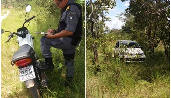 A moto e carro foram encontrados na zona rural da cidade, próximo ao bar do Olano.
