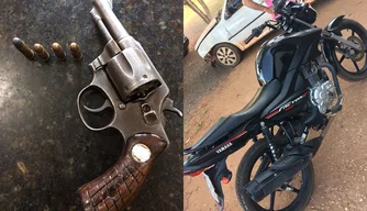 O suspeito foi flagrado com uma arma de fogo calibre 32 e uma motocicleta roubada