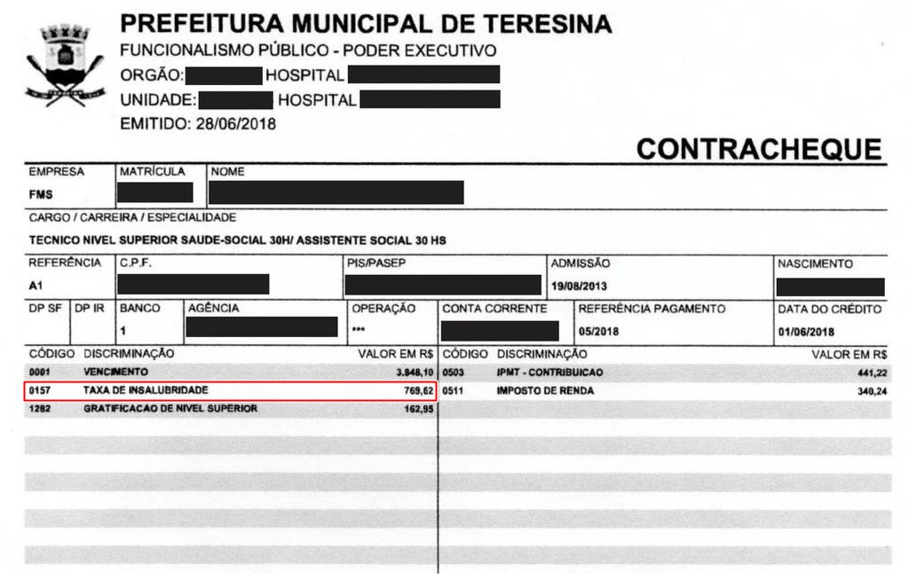 Contracheque de um servidor.