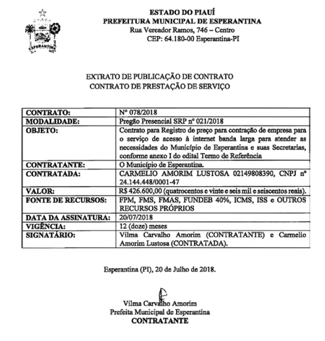 Extrato do contrato