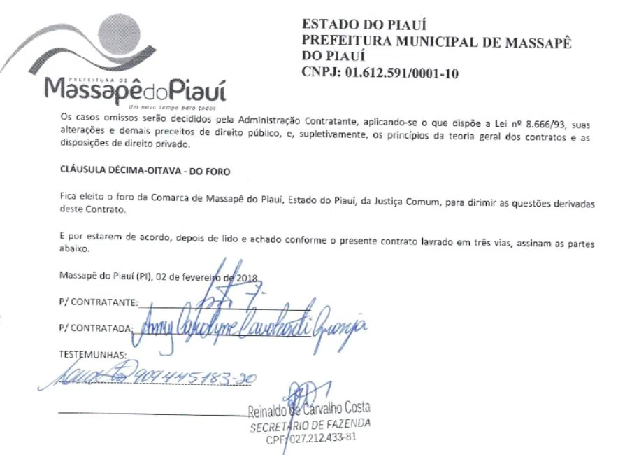 Contrato assinado em 2018.