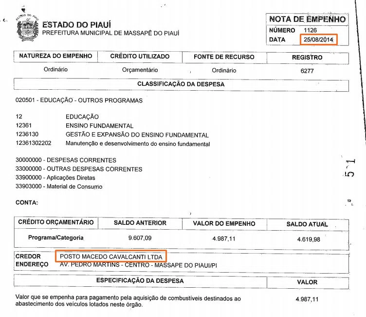 Nota de emprenho  de 2014.
