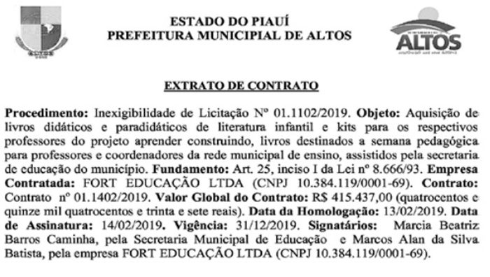 Contrato com a Fort Educação Ltda