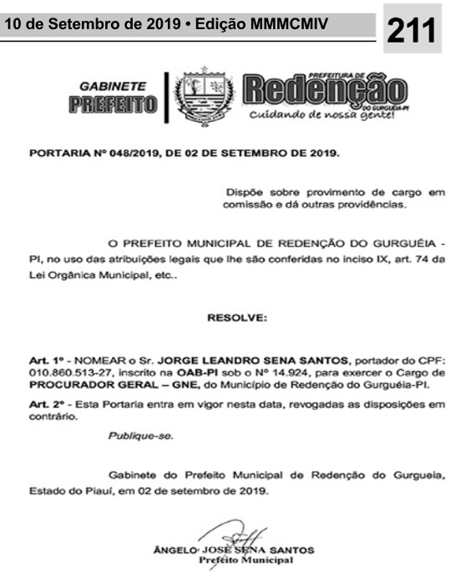 Nomeação homologada pelo prefeito