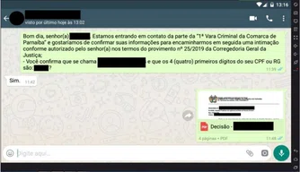 Primeira intimação via WhatsApp pela Vara de Parnaíba.