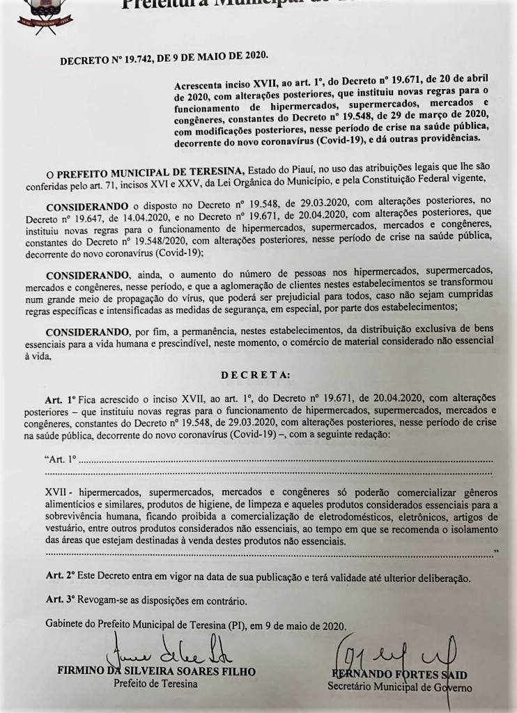 Firmino proíbe a venda de eletrônicos em supermercados de Teresina