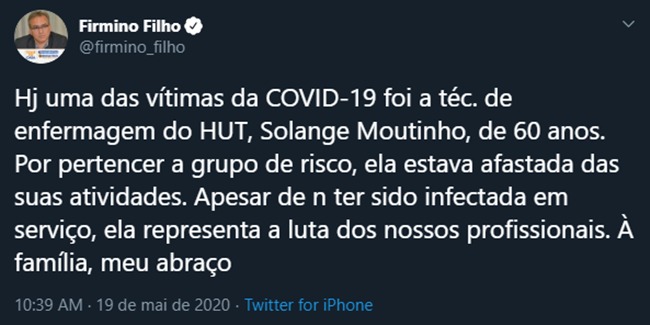Publicação do prefeito na rede social