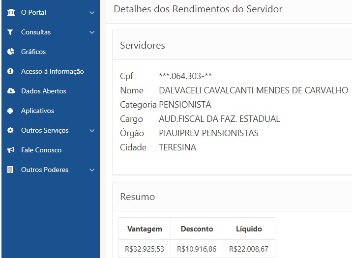 Contracheque de pensão.