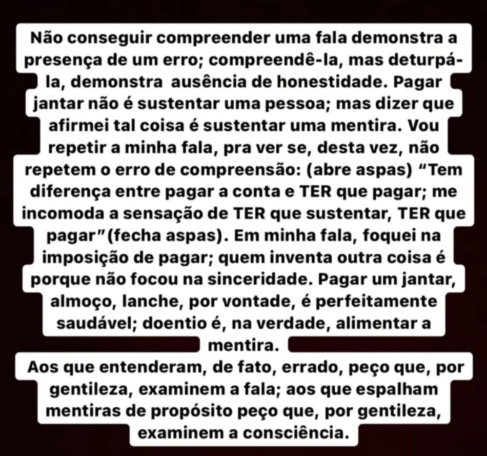 Declaração feita por Caio Castro via Instagram Stories.