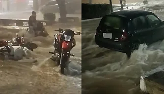 Fortes chuva causa transtorno em ruas de Teresina.