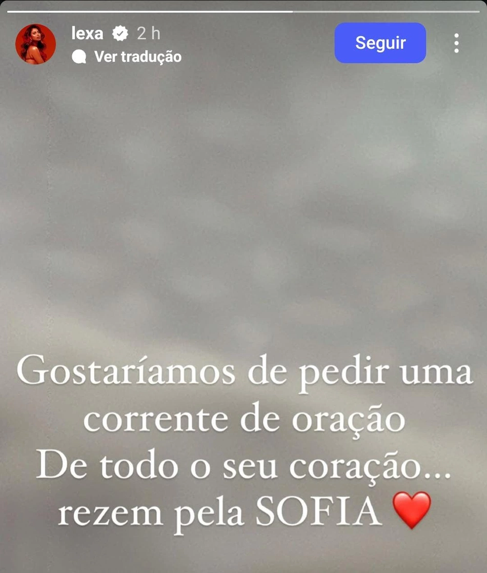 Stories postado em seu Instagram