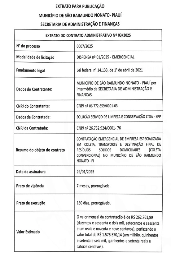 Extrato do contrato