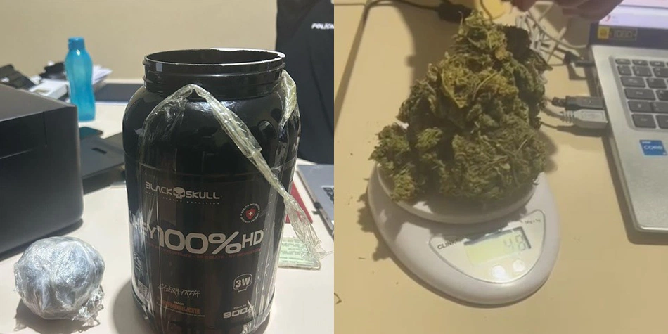 Droga encontrada em pote de suplemento alimentar