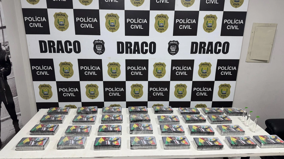 30 tabletes de cocaína apreendidas pela Polícia Civil.