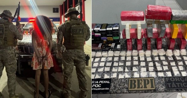 Mulher presa com drogas e cigarros eletrônicos em ônibus.