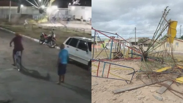 Vídeo mostra momento em que brinquedo de parque desaba em São João da Fronteira