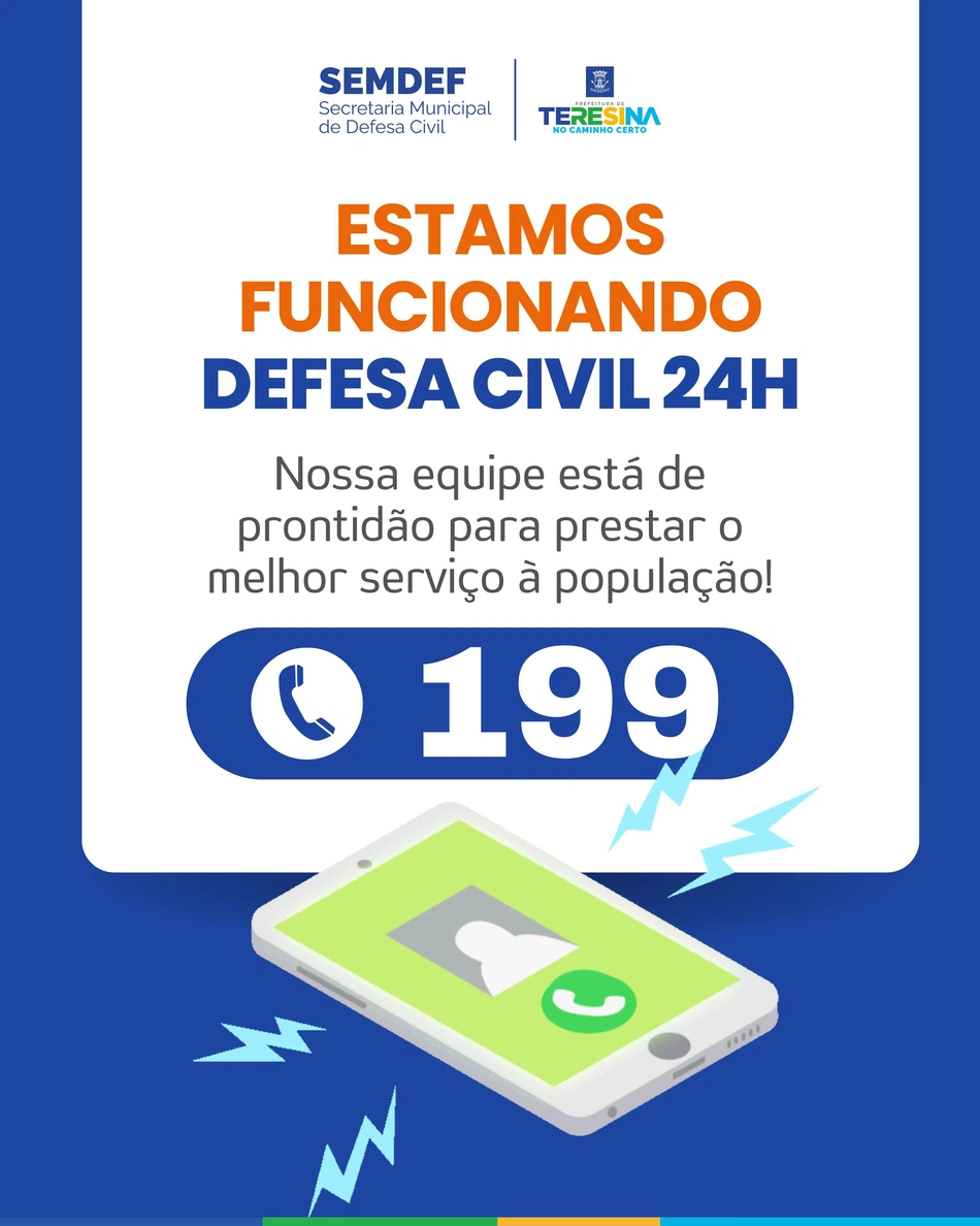 Após um período sem funcionamento, o número 199, canal oficial da Defesa Civil de Teresina para emergência