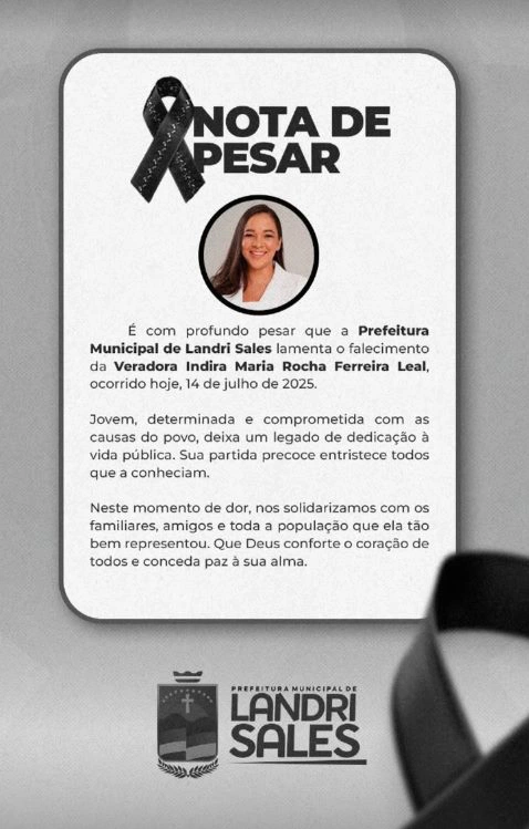 Nota de pesar da Prefeitura de Landri Sales