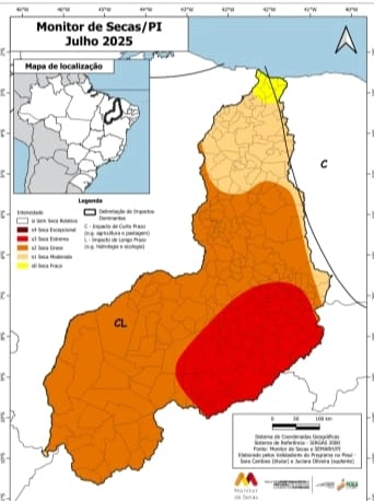 Monitor de secas referente a julho de 2025