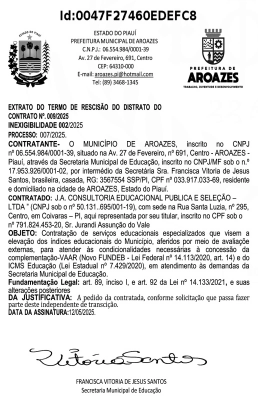 Extrato do termo de rescisão