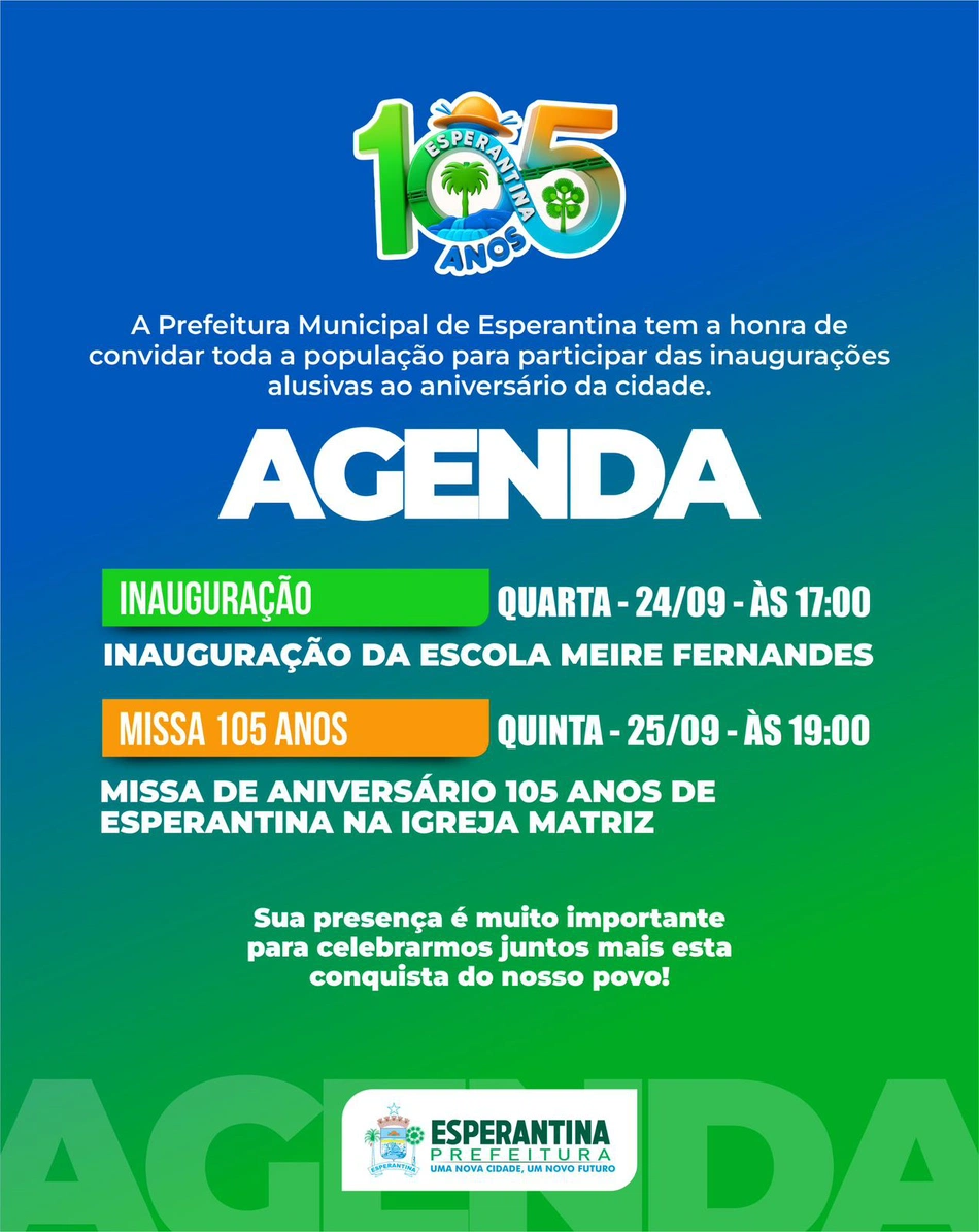 Programação completa dos 105 anos de Esperantina.