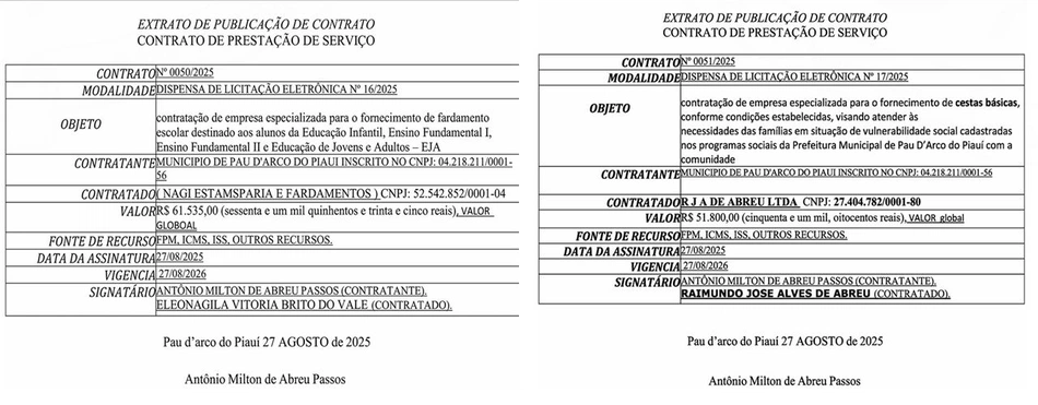 Extrato dos contratos