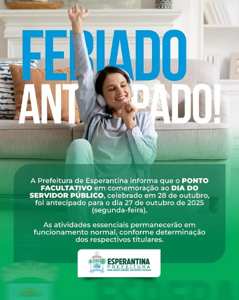Prefeitura de Esperantina antecipa feriado