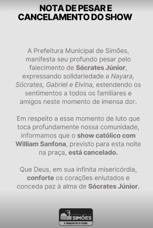 Nota emitida pela prefeitura de Simões