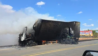 Caminhão pega fogo na BR-343 em Campo Maior