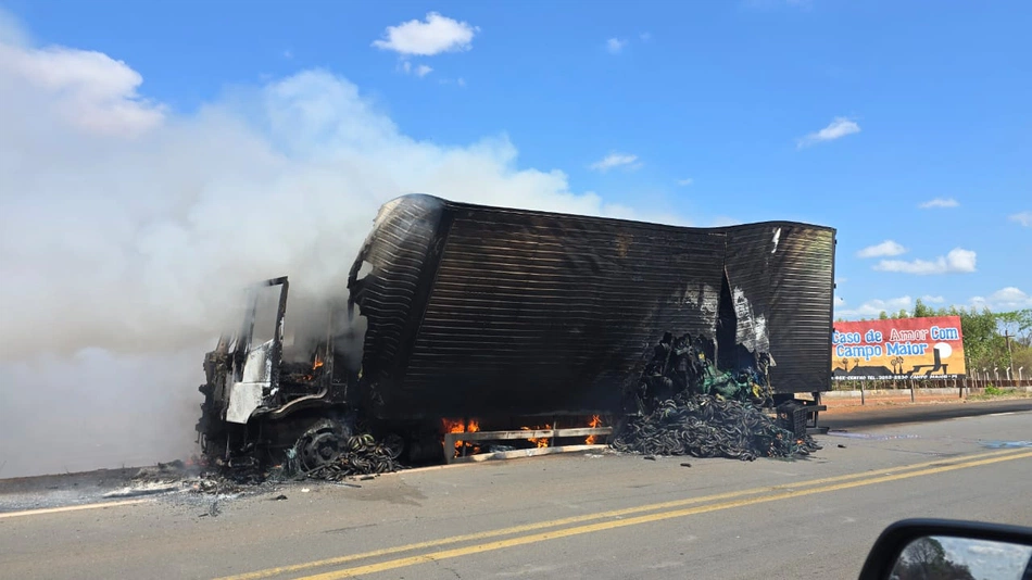 Caminhão pega fogo na BR-343 em Campo Maior