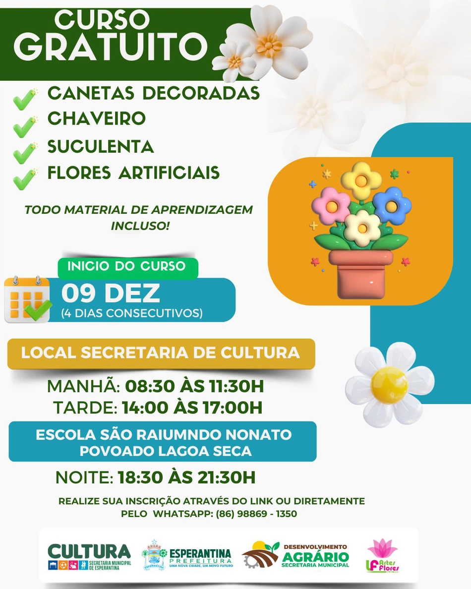 Curso gratuito de artesanato em Esperantina