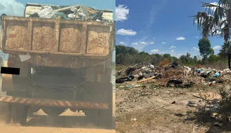 Caminhão despejando resíduos em lixão interditado