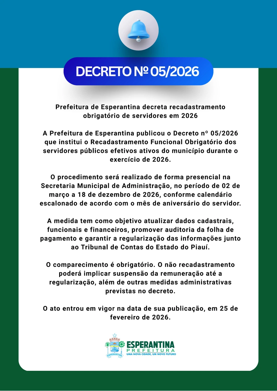 Decreto de recadastramento obrigatório