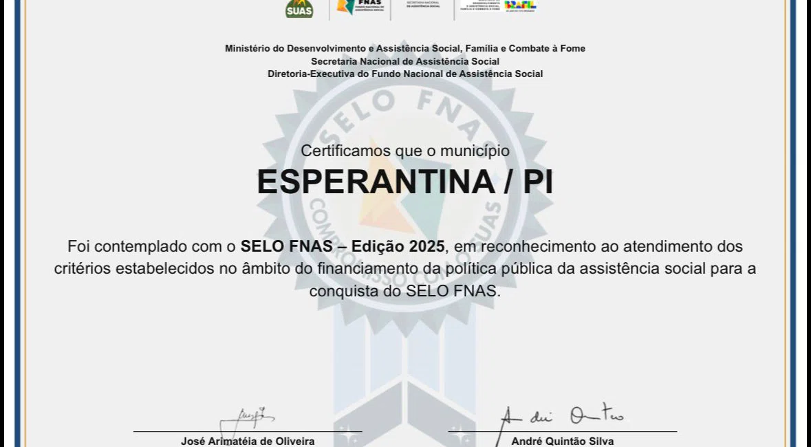Ivanária Sampaio conquista Selo FNAS 2025 e consolida excelência da Assistência Social em Esperantina