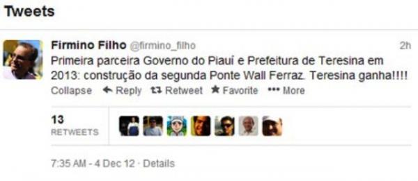 Anúncio da construção da ponte foi pelo twitter.(Imagem:Reprodução)