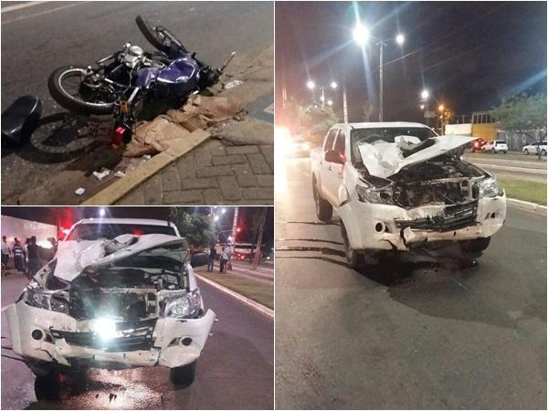 Colisão entre Hilux e motocicleta deixou dois feridos (Imagem:João Delmiro/PM) Colisão entre Hilux e motocicleta deixou dois feridos (Imagem:João Delmiro/PM)