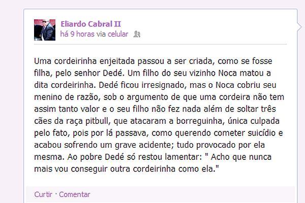 Facebook de Eliardo Cabral(Imagem:Reprodução) Facebook de Eliardo Cabral(Imagem:Reprodução)