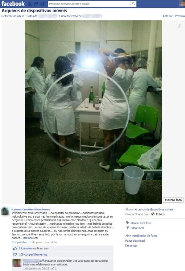 Foto no Facebook mostra enfermeiras brindando Réveillon (Imagem:Reprodução) Foto no Facebook mostra enfermeiras brindando Réveillon (Imagem:Reprodução)