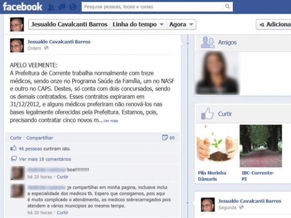 Prefeito faz apelo através do seu perfil no Facebook.(Imagem:Reprodução) Prefeito faz apelo através do seu perfil no Facebook.(Imagem:Reprodução)