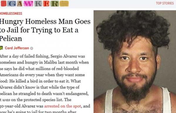 Sergio Alvarez, 30, enforcou um pelicano(Imagem:Reprodução)