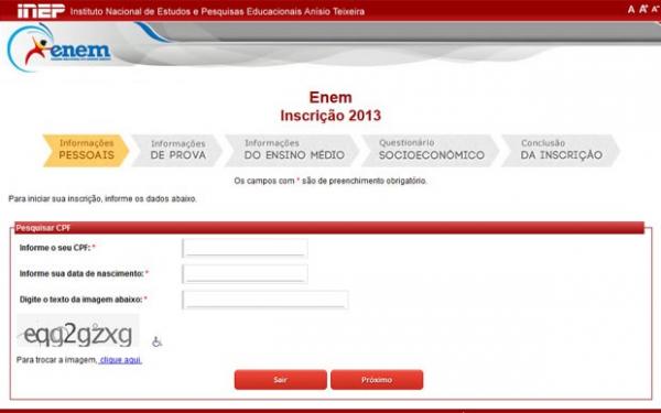 Site para inscrição do Enem está no ar(Imagem:Reprodução) Site para inscrição do Enem está no ar(Imagem:Reprodução)