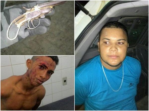 Suspeitos presos com arma utilizada no crime(Imagem:Divulgação) Suspeitos presos com arma utilizada no crime(Imagem:Divulgação)