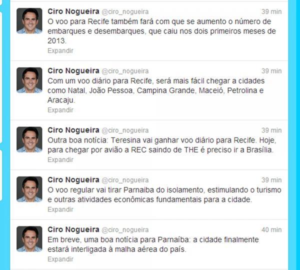 Twitter de Ciro Nogueira(Imagem:Reprodução)