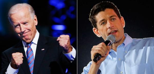 Vice-presidente dos EUA, o democrata Joe Biden (esq.), e seu rival republicano Paul Ryan em montagem (Imagem:Reprodução) Vice-presidente dos EUA, o democrata Joe Biden (esq.), e seu rival republicano Paul Ryan em montagem (Imagem:Reprodução)